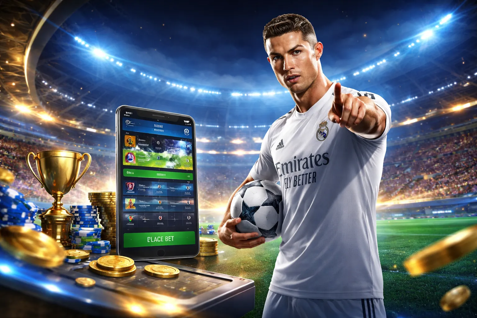 Sân vận động thể thao sôi động với logo i9bet141 win, tượng trưng cho cá cược thể thao trực tuyến hàng đầu.